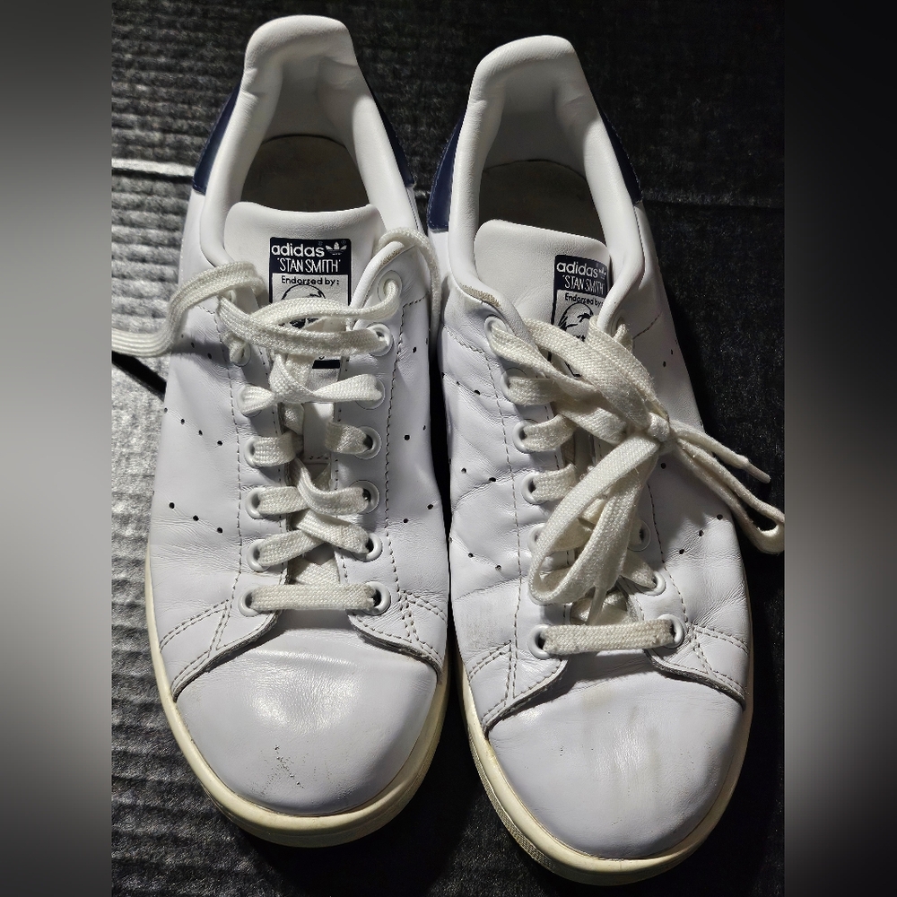 Adidas Stan Smith Running Shoes Cloud White Navy Men 7.5 Athletic Sneakers M2035
